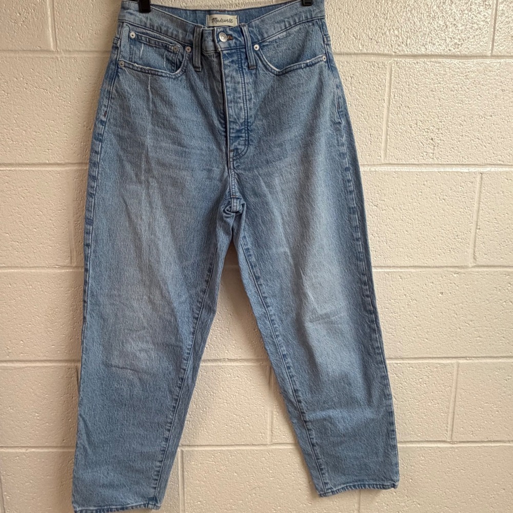 Madewell Womens Ballon Barrel Jeans 27 Light Wash Denim High Rise Button Fly
